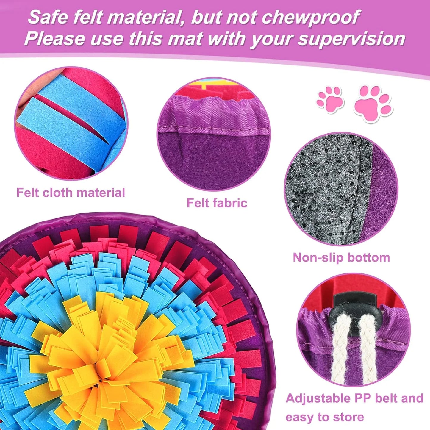 Snuffle Mat for Dogs, Dog Sniff Mat for All Breeds Dogs, Interactive Washable Foraging Mat for Slow Eating and Mental Stimulation (Yellow Blue Purple)