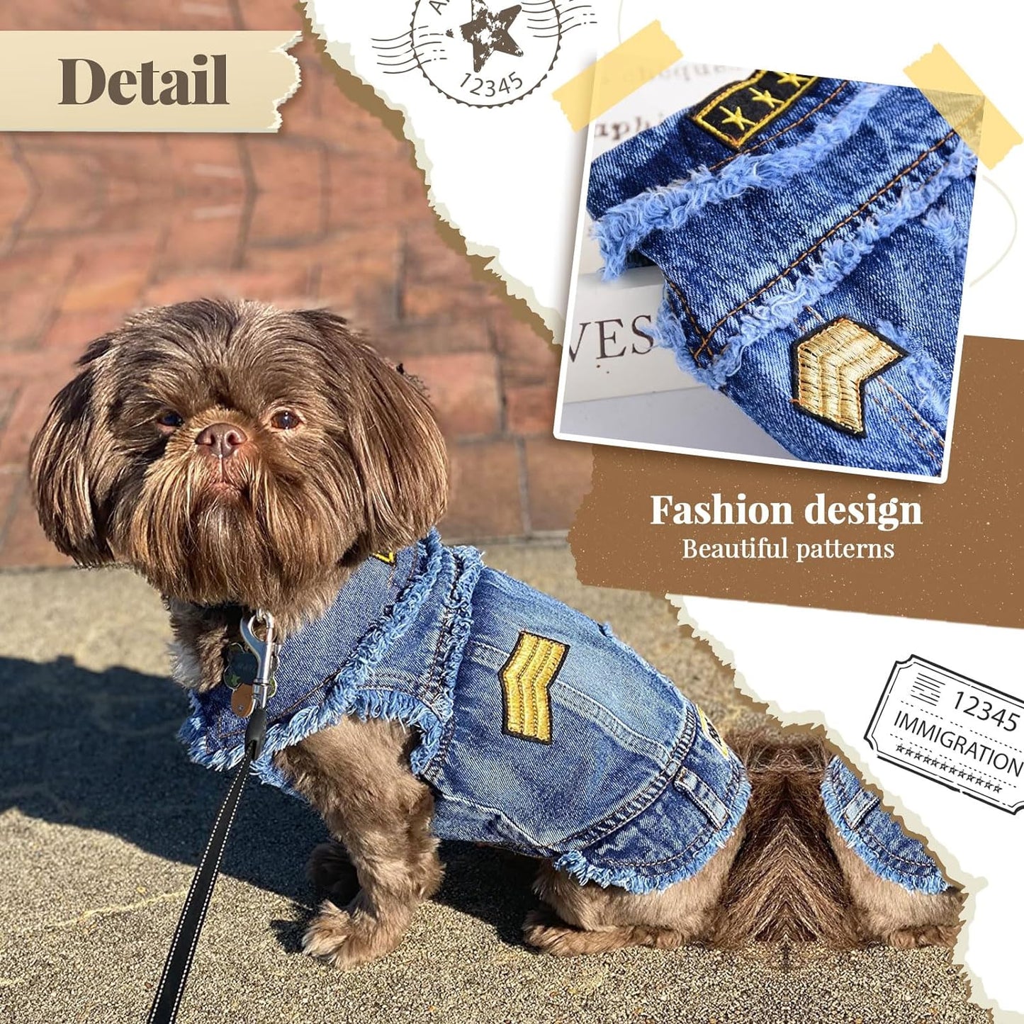 Pet Vests Dog Denim Jacket Hoodies Puppy Jacket for Small Medium Dogs (XS, Blue Print)