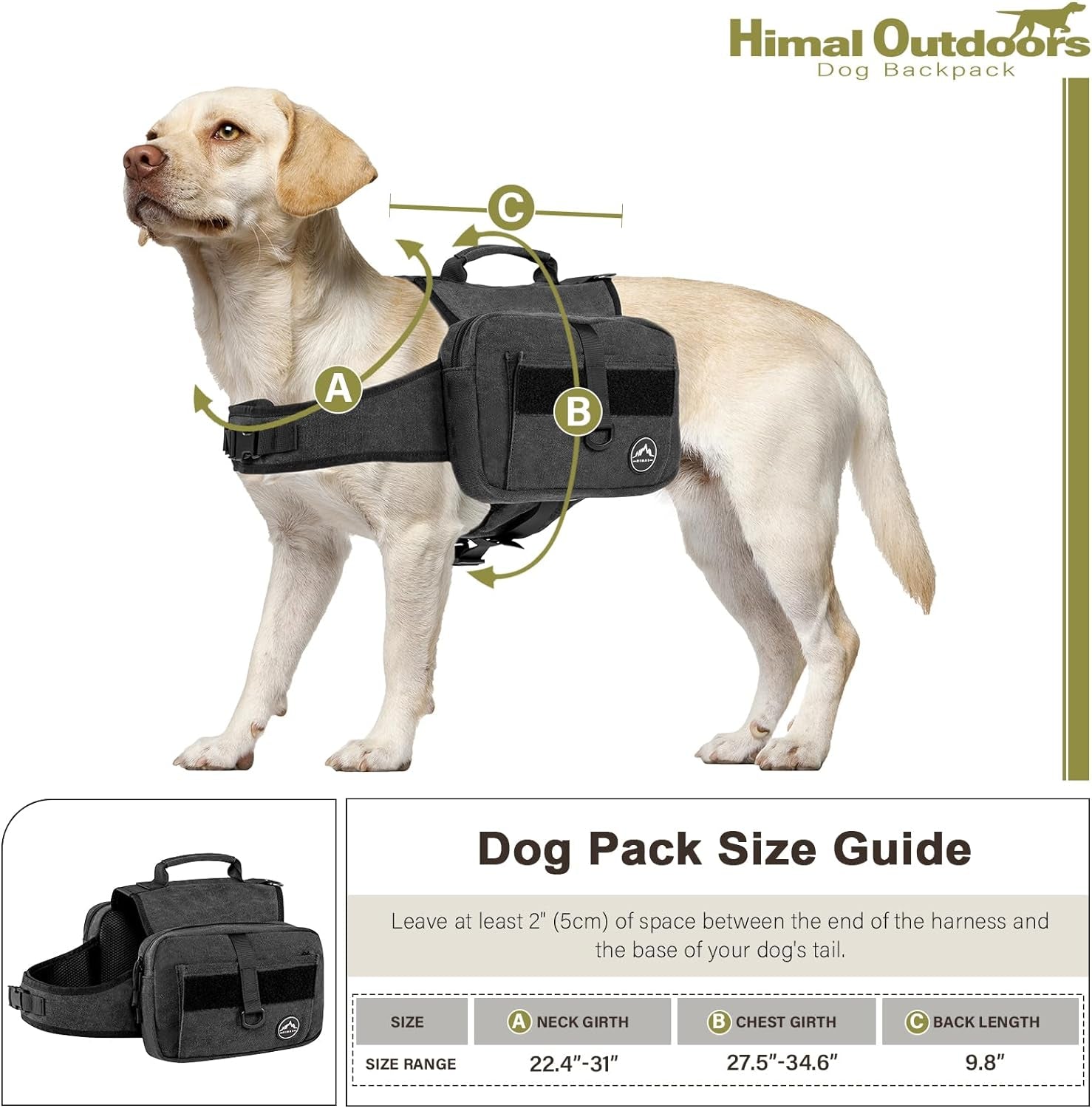 Dog Backpack, Dog Hiking Backpack, Hound Saddle Bag for Large Dog with Side Pockets & Adjustable Strap