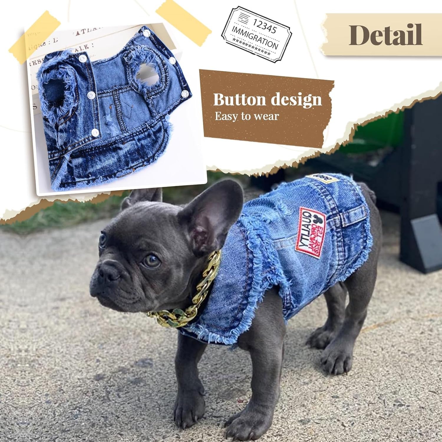 Pet Vests Dog Denim Jacket Hoodies Puppy Jacket for Small Medium Dogs (XS, Blue Print)