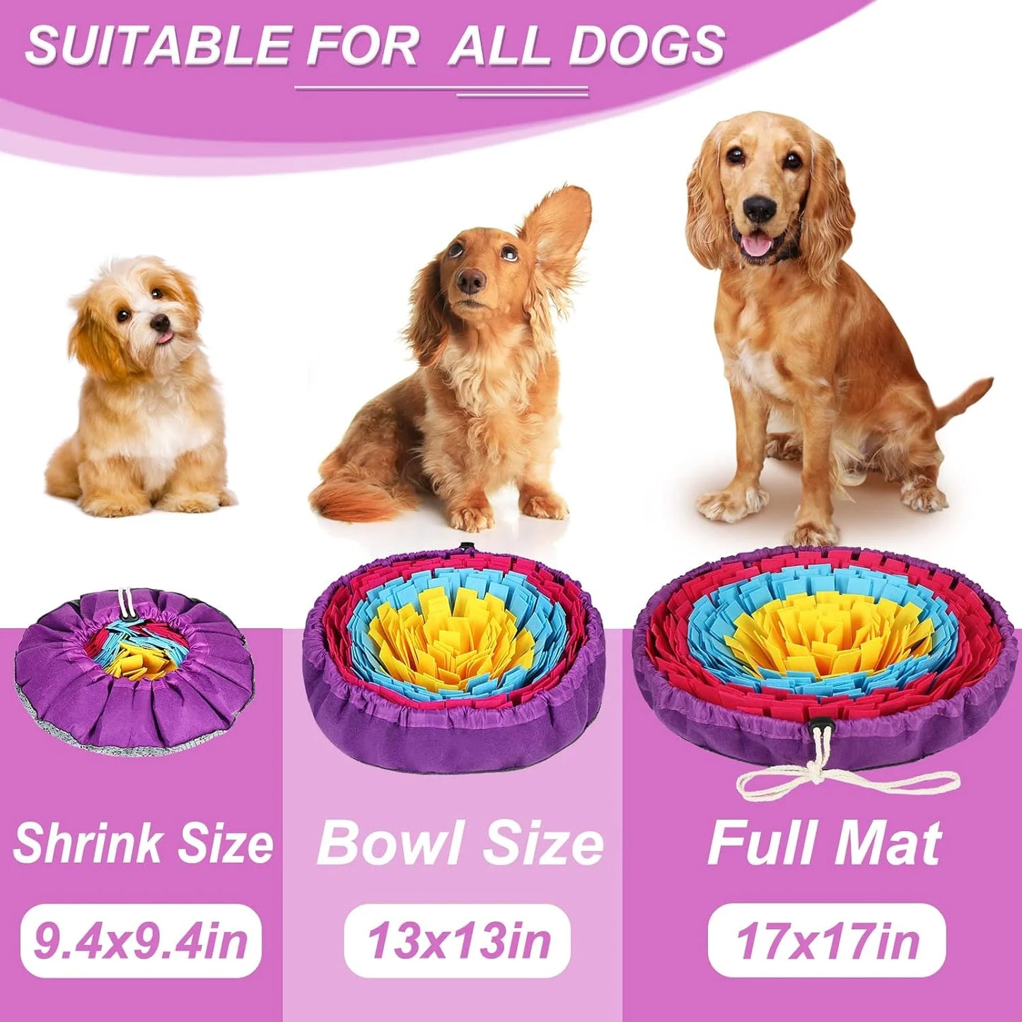 Snuffle Mat for Dogs, Dog Sniff Mat for All Breeds Dogs, Interactive Washable Foraging Mat for Slow Eating and Mental Stimulation (Yellow Blue Purple)