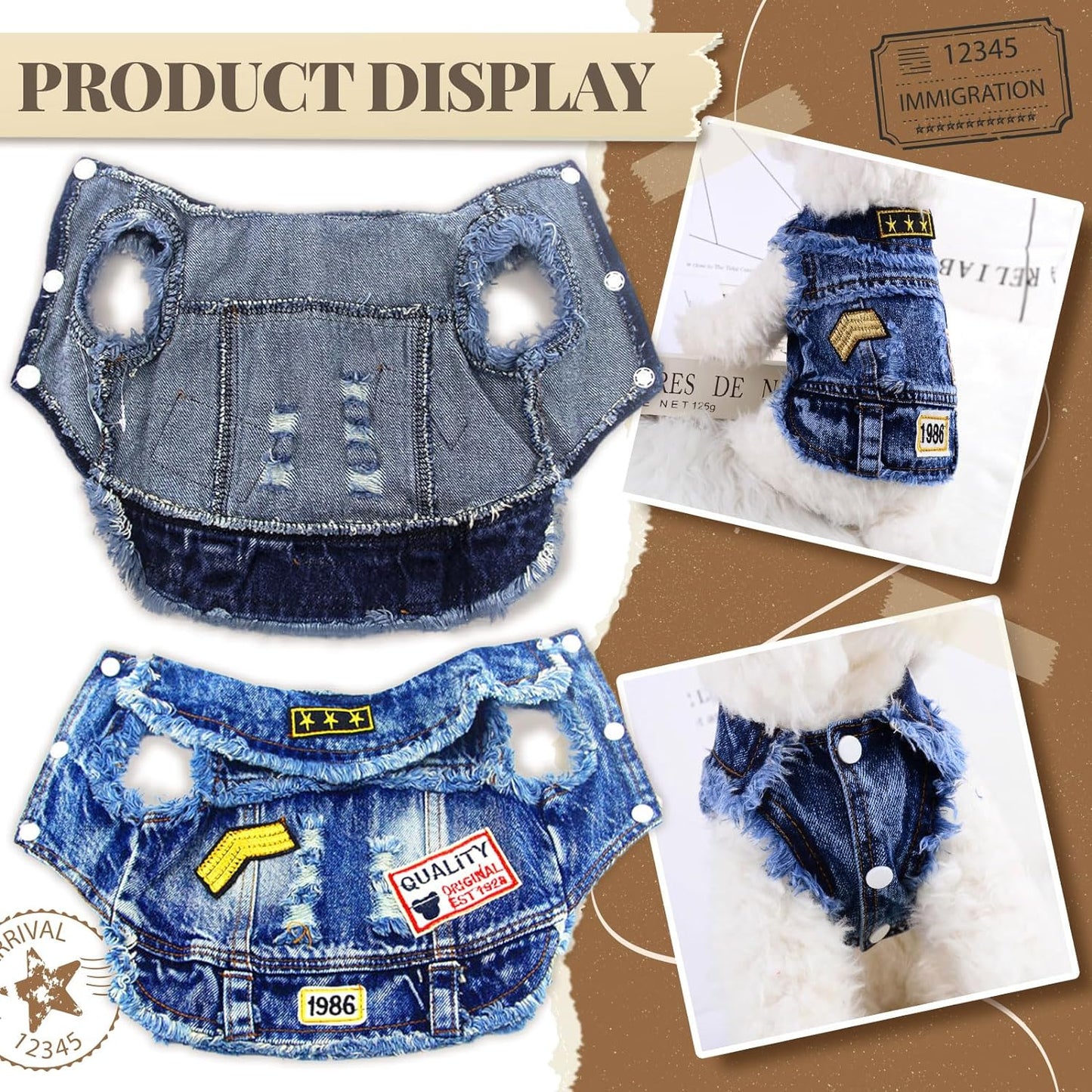 Pet Vests Dog Denim Jacket Hoodies Puppy Jacket for Small Medium Dogs (XS, Blue Print)