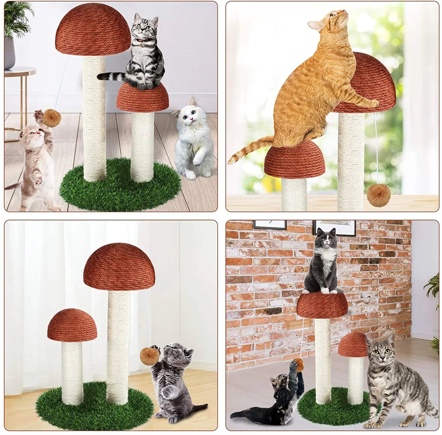 Cat Scratcher Mushroom Funny Kitten Double Scratching Sisal Posts Cat Training Toys for Kittens and Cats with Hanging Ball