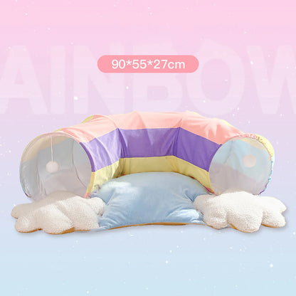 Cat Tubes and Tunnels Cat Tunnel Bed with Removable Cathole Tube Velvet Cushion Pet Snuggery Hideout for Rabbit Kitten Puppy