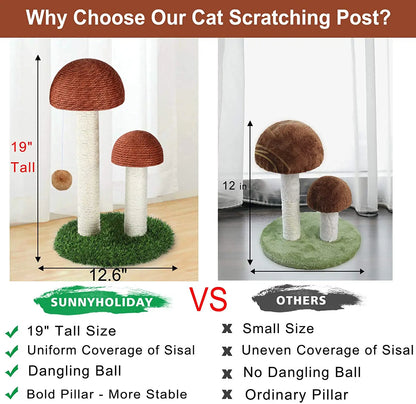 Cat Scratcher Mushroom Funny Kitten Double Scratching Sisal Posts Cat Training Toys for Kittens and Cats with Hanging Ball